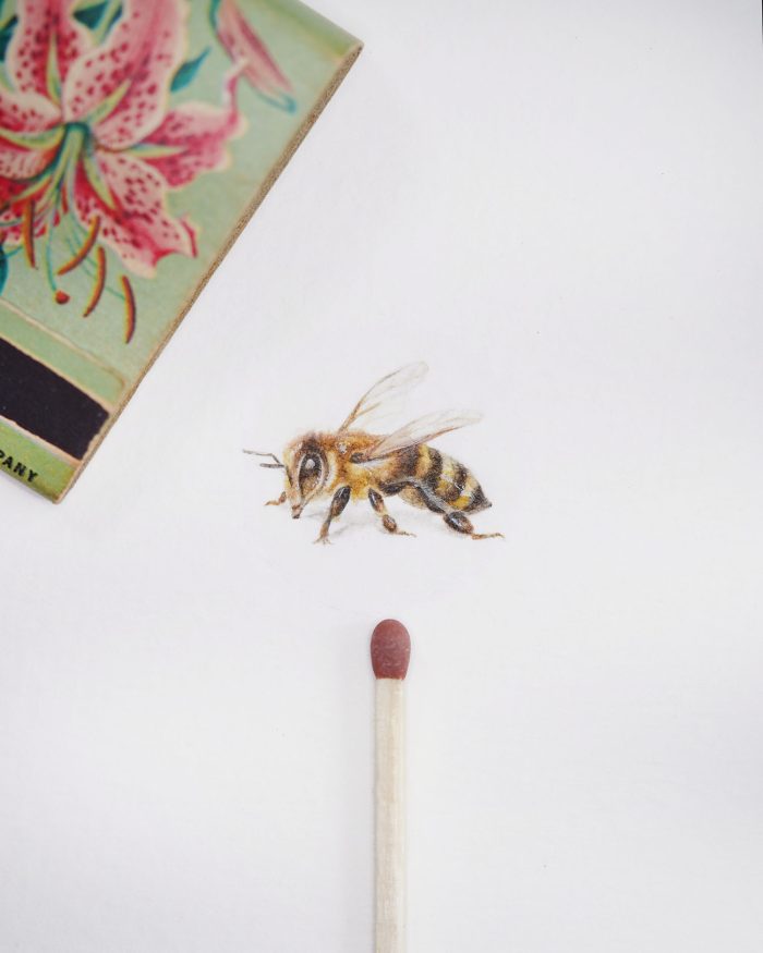 Bee watercolor miniature painting print - Image 2