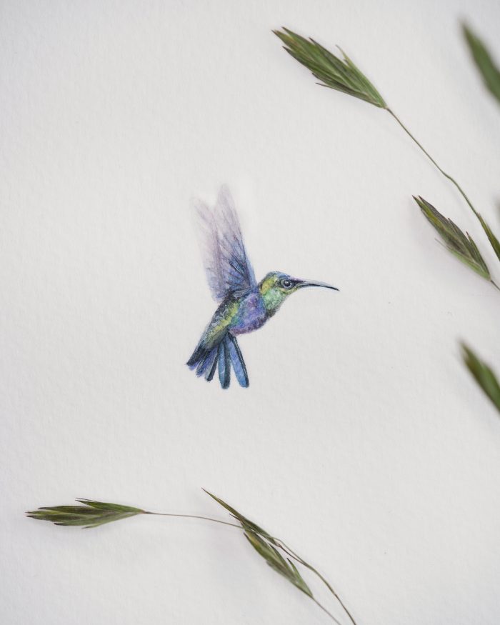 Hummingbird watercolor miniature print - Image 2